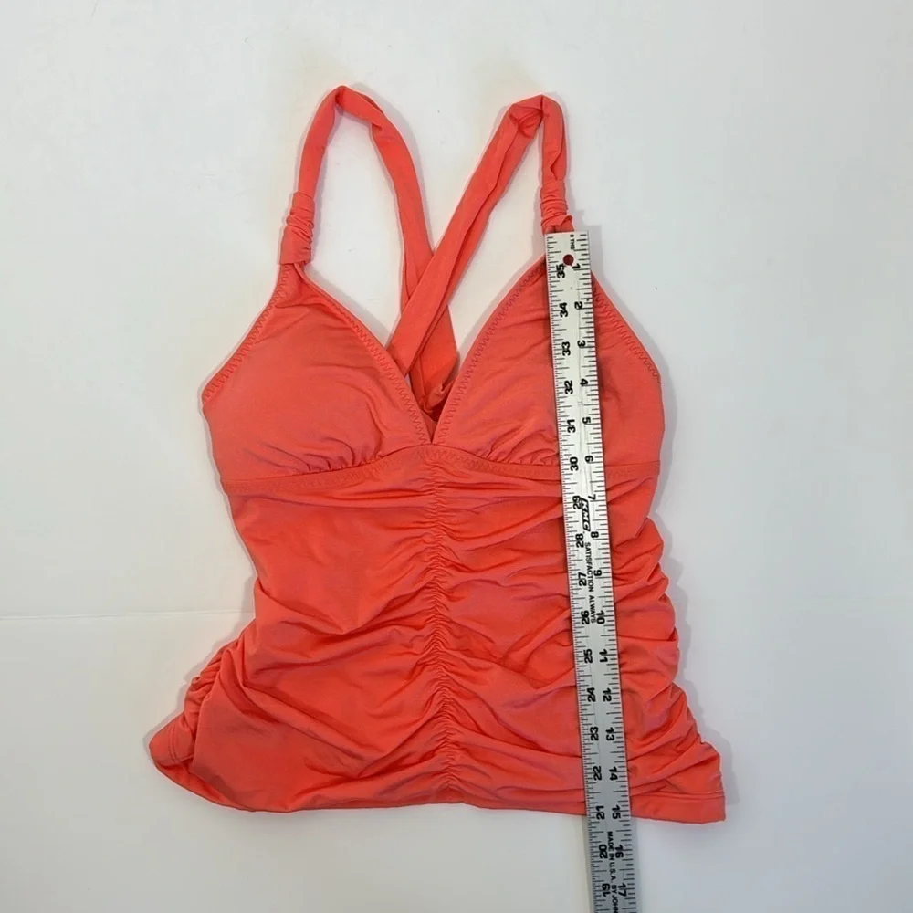 Athleta Ruched‎ Tankini Swim Top Women's XS Neon Orange Removable Bra Pads